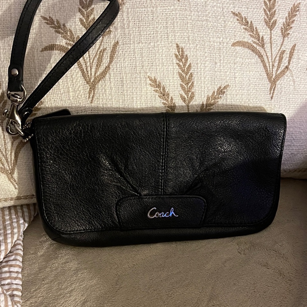 Coach Black Leather Clutch Wristlet